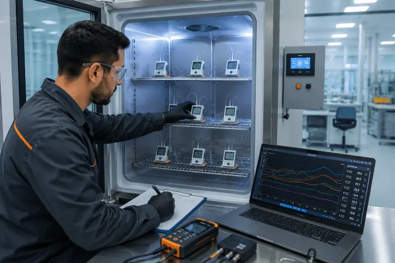 Técnico ajustando equipamentos de monitoramento