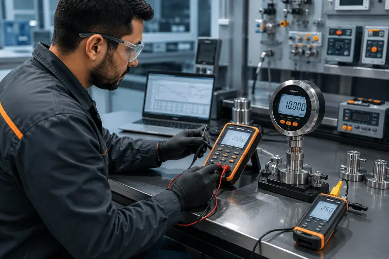 Técnico em ação no laboratório de calibração